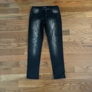 P&P Jeans Black Animal Print Cheetah Straight Leg Jeans Size 7/8 Glam Rock